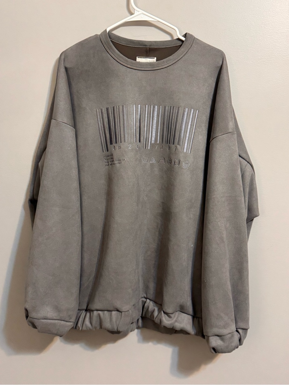 SHAREEF Tokyo Barcode Embroidered Oversized‎ Sweatshirt Gray Size 2